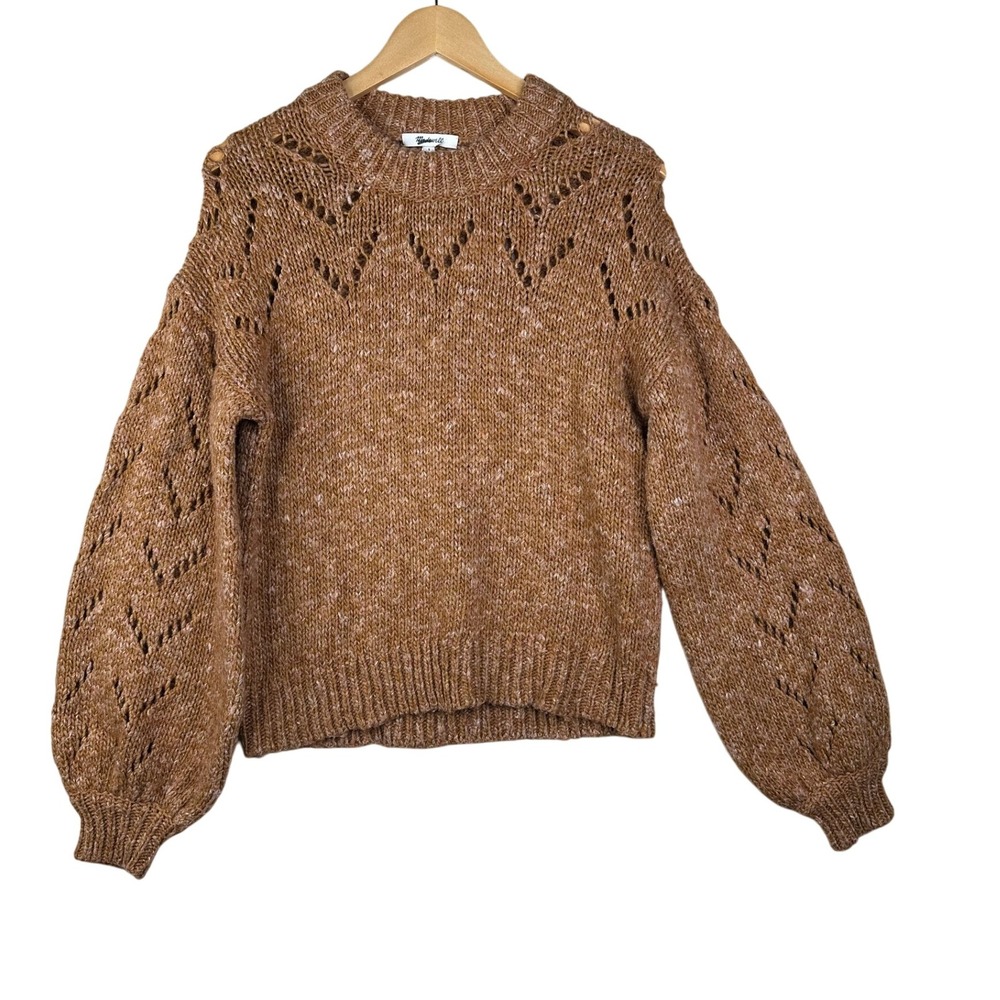 Madewell Wool Blend Pointelle Bubble Sleeve Pullover Sweater‎ size Small Brown